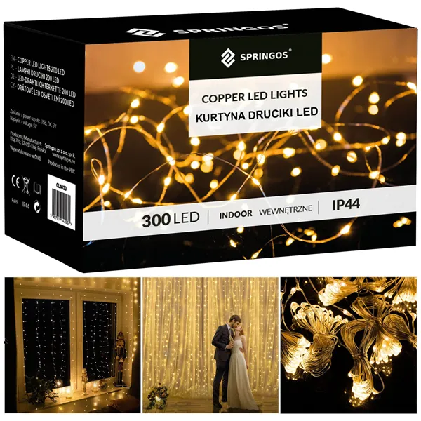 Jouluinen LED-valoverho Springos CL0183, 300 LEDiä, 3x3 m, lämmin valkoinen